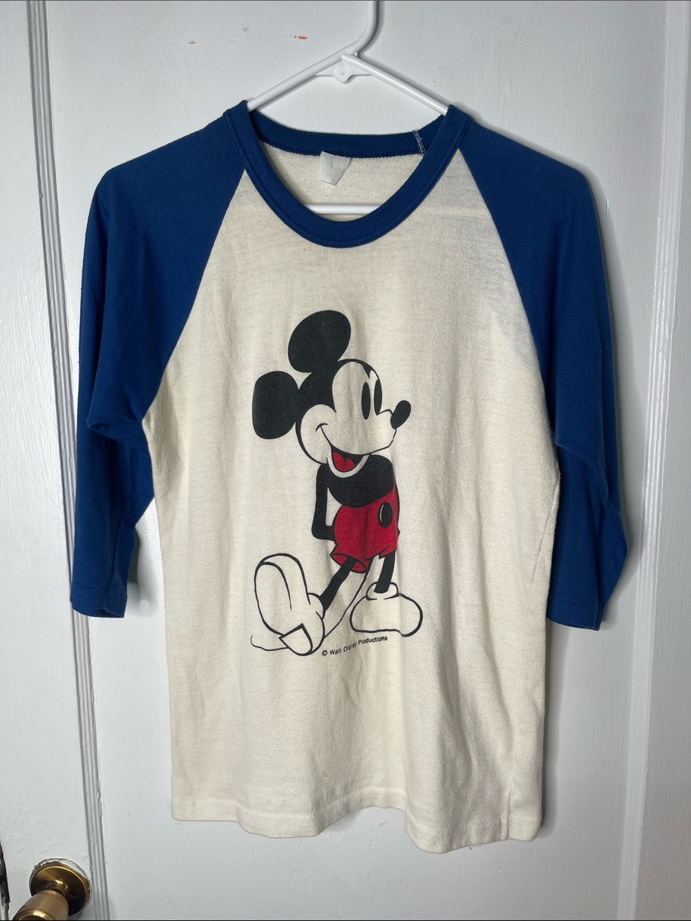 Vintage Mickey Mouse Raglan Shirt Baseball Tee Blue Walt Disney 70s 80s Unisex